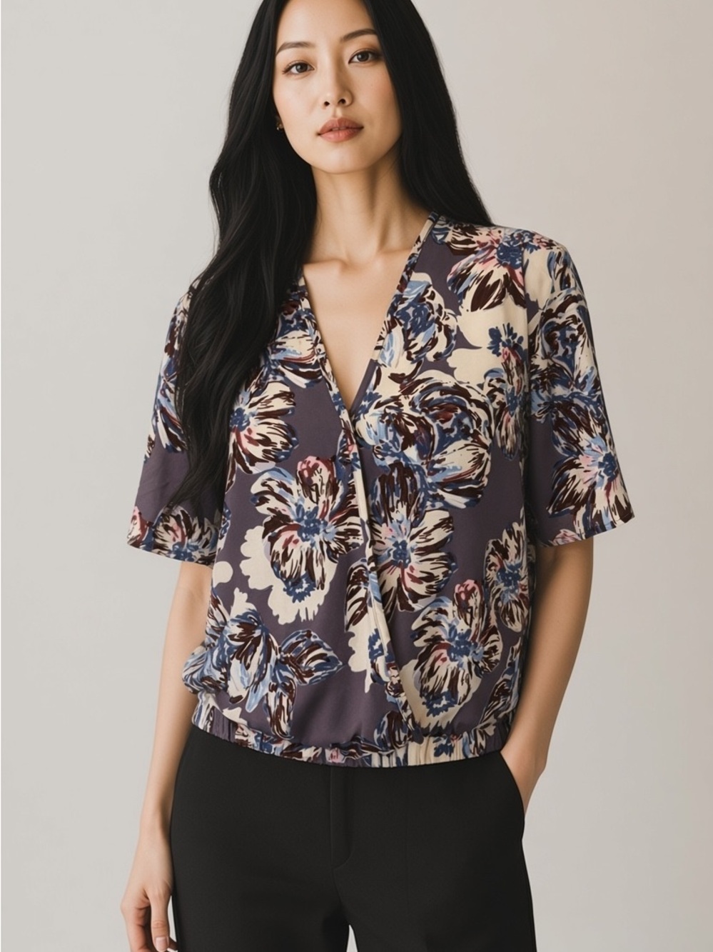 Sienna Sky Floral V-Neck Short Sleeve Top